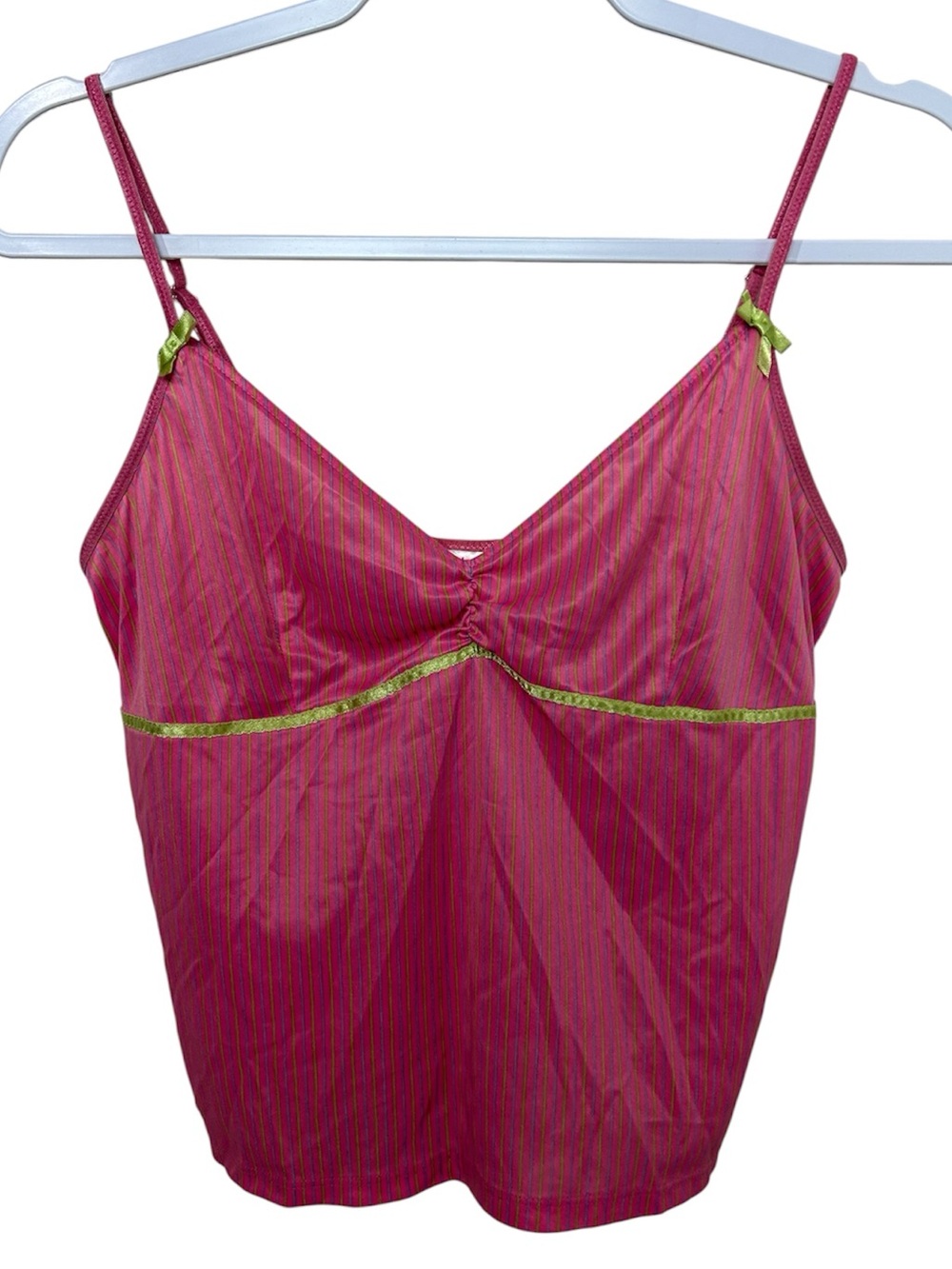 Vintage Y2K No Boundaries Pink Striped Women's Sleep Cami with Lime Trim